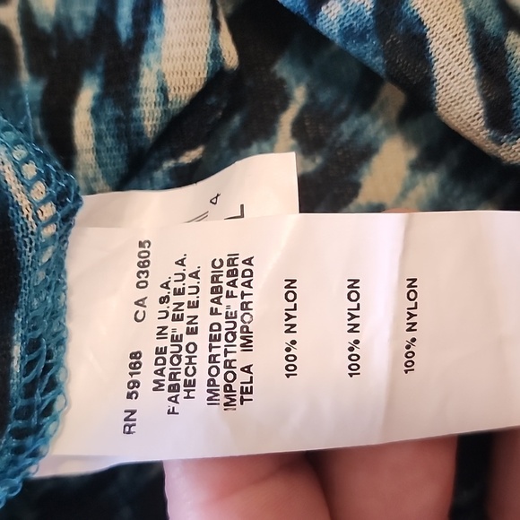 Karen Kane Tahoe Turquoise Print Stretch Mesh Turtleneck Top Large - $72 - Picture 6 of 10